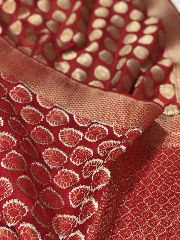 Classic Red Handwoven Banarasi Silk Dupatta - Shades Of Benares