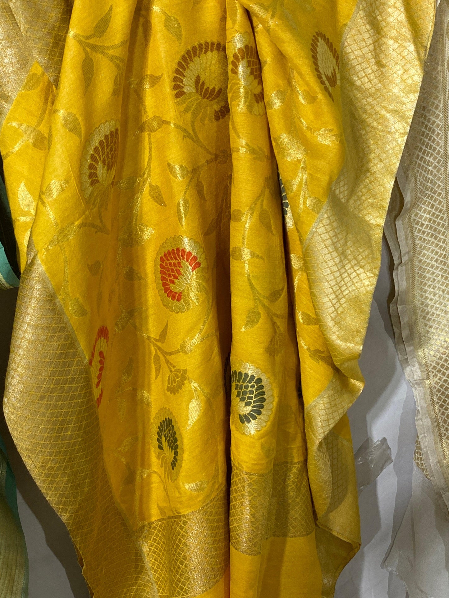 Classic Yellow Pure Banarasi Moonga Silk Handloom Khaddi Dupatta by Shades Of Benares - banarasi - banarasi saree shop