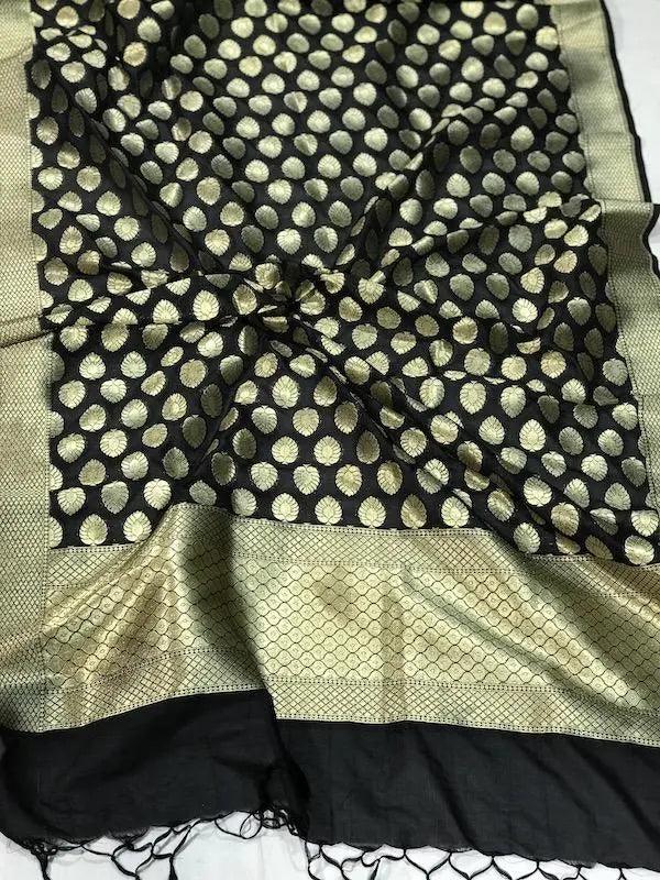 Classy Black Handwoven Banarasi Silk Dupatta - Perfect for Party Wear by Shades Of Benares - banarasi - banarasi saree shop