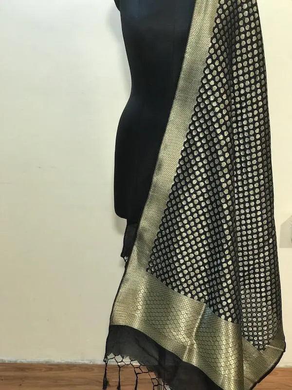 Classy Black Handwoven Banarasi Silk Dupatta - Shades Of Benares