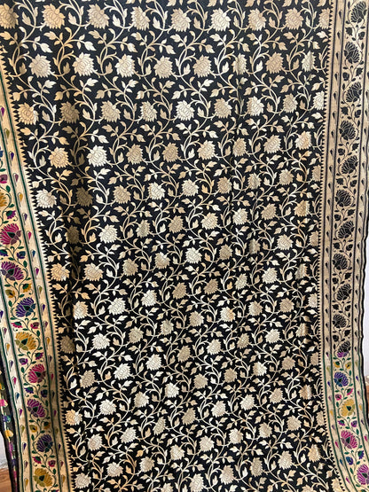 Classy Black Pure Banarasi Katan Silk Handloom Kadhwa Paithani Saree by Shades Of Benares - banarasi - banarasi saree shop