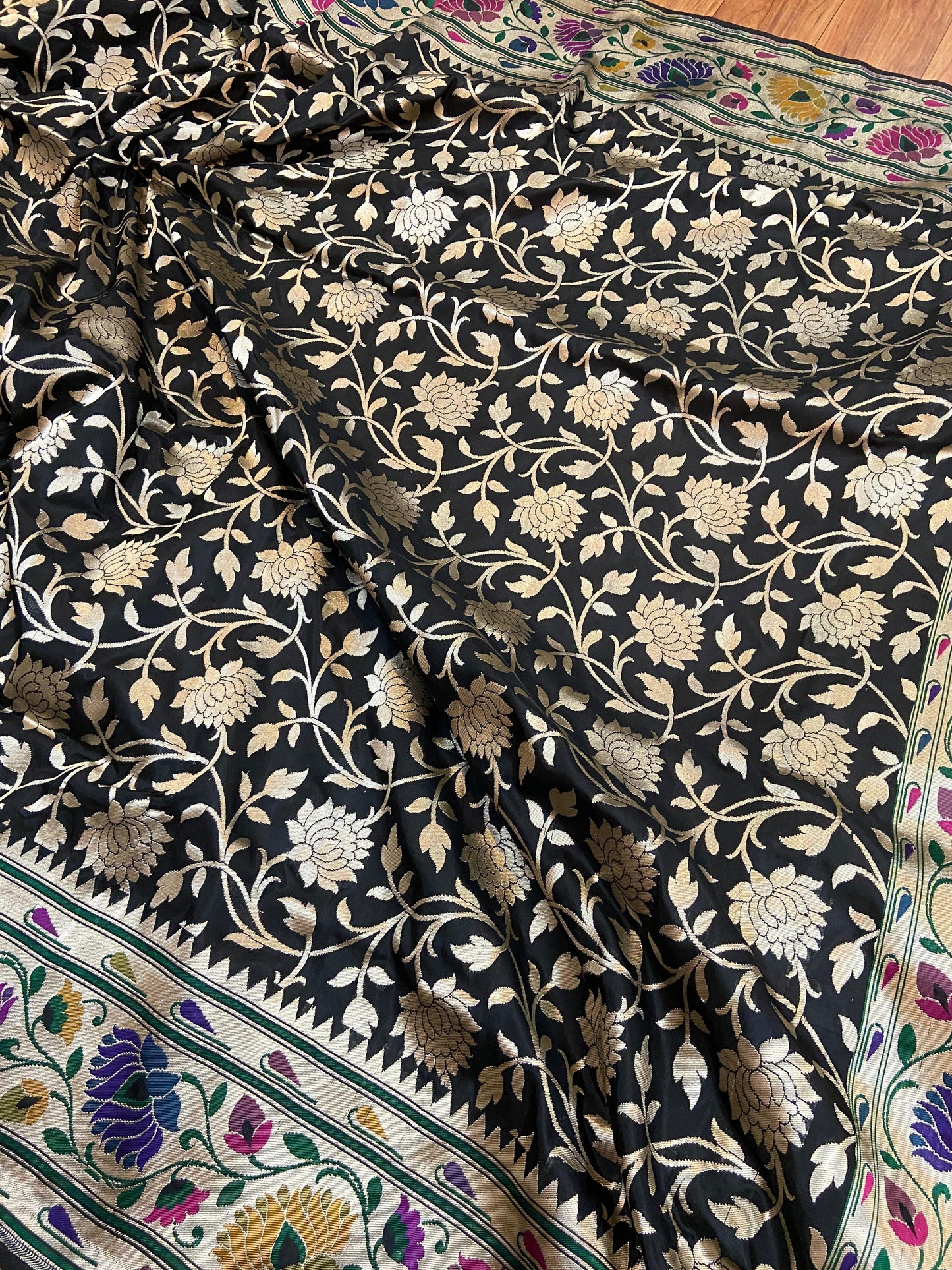 Classy Black Pure Banarasi Katan Silk Handloom Kadhwa Paithani Saree by Shades Of Benares - banarasi - banarasi saree shop