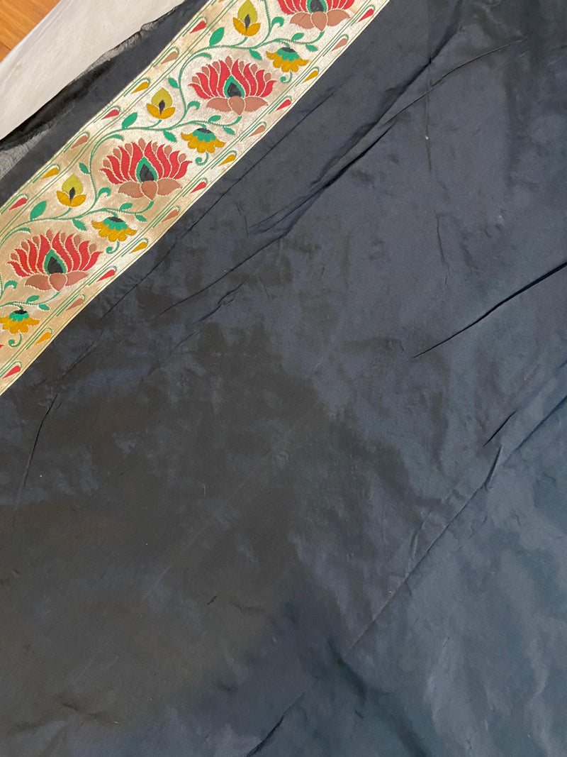 Classy Black Pure Banarasi Katan Silk Handloom Saree by Shades Of Benares - banarasi - banarasi saree shop