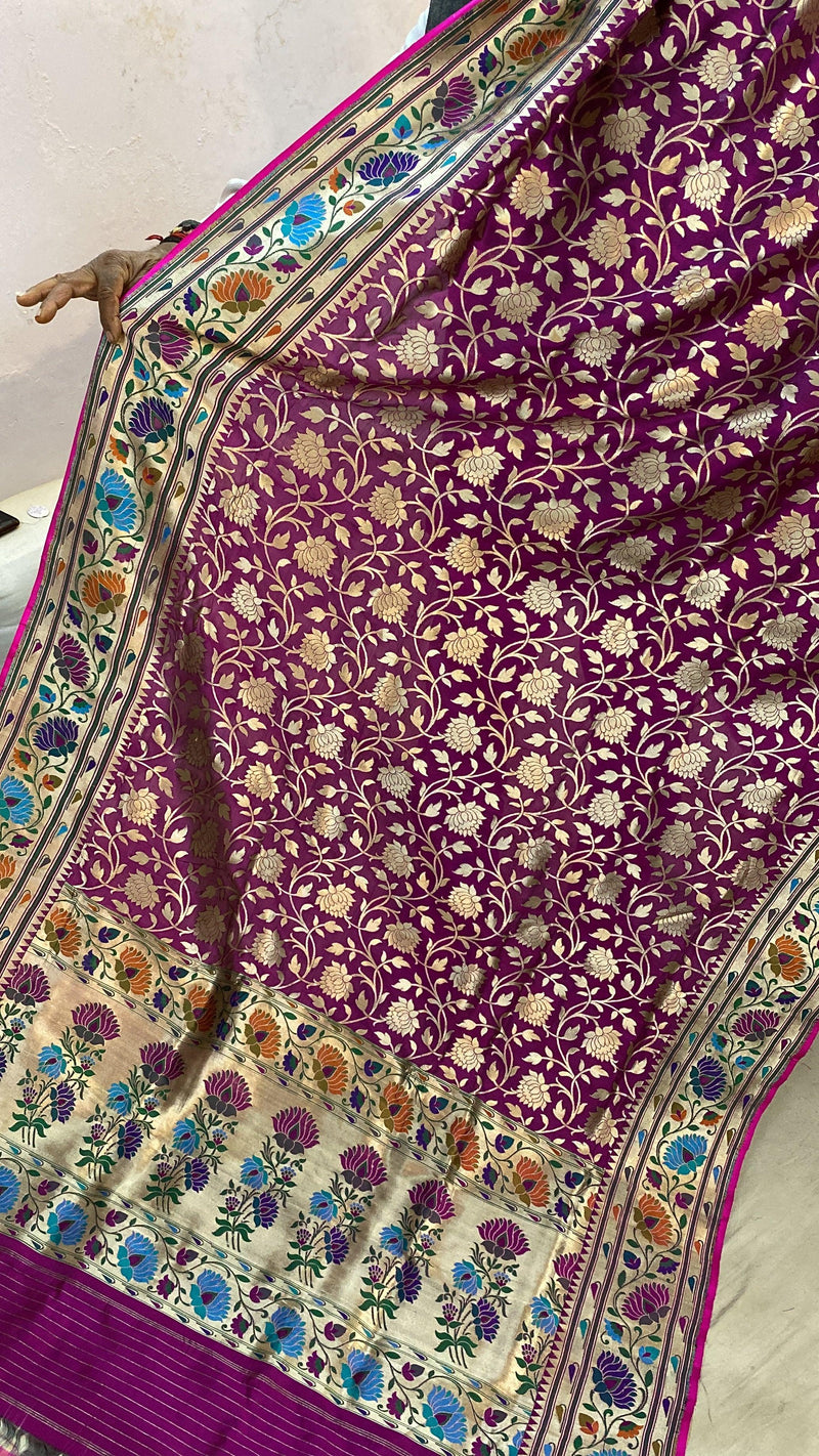 Classy Magenta Pure Banarasi Katan Silk Handloom Saree by Shades Of Benares - banarasi - banarasi saree shop