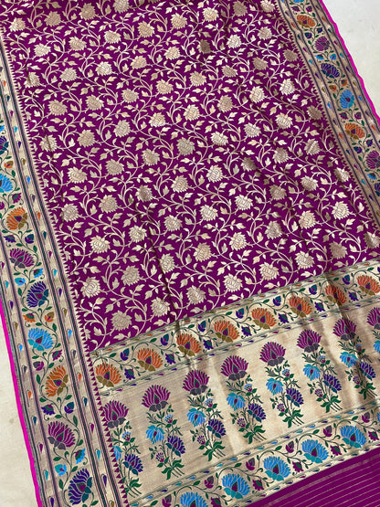 Classy Magenta Pure Banarasi Katan Silk Handloom Saree by Shades Of Benares - banarasi - banarasi saree shop