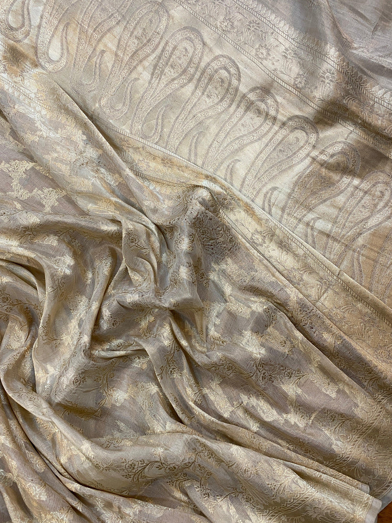 Creme Pure Banarasi Katan Tissue Silk Handloom Saree - Shades Of Benares