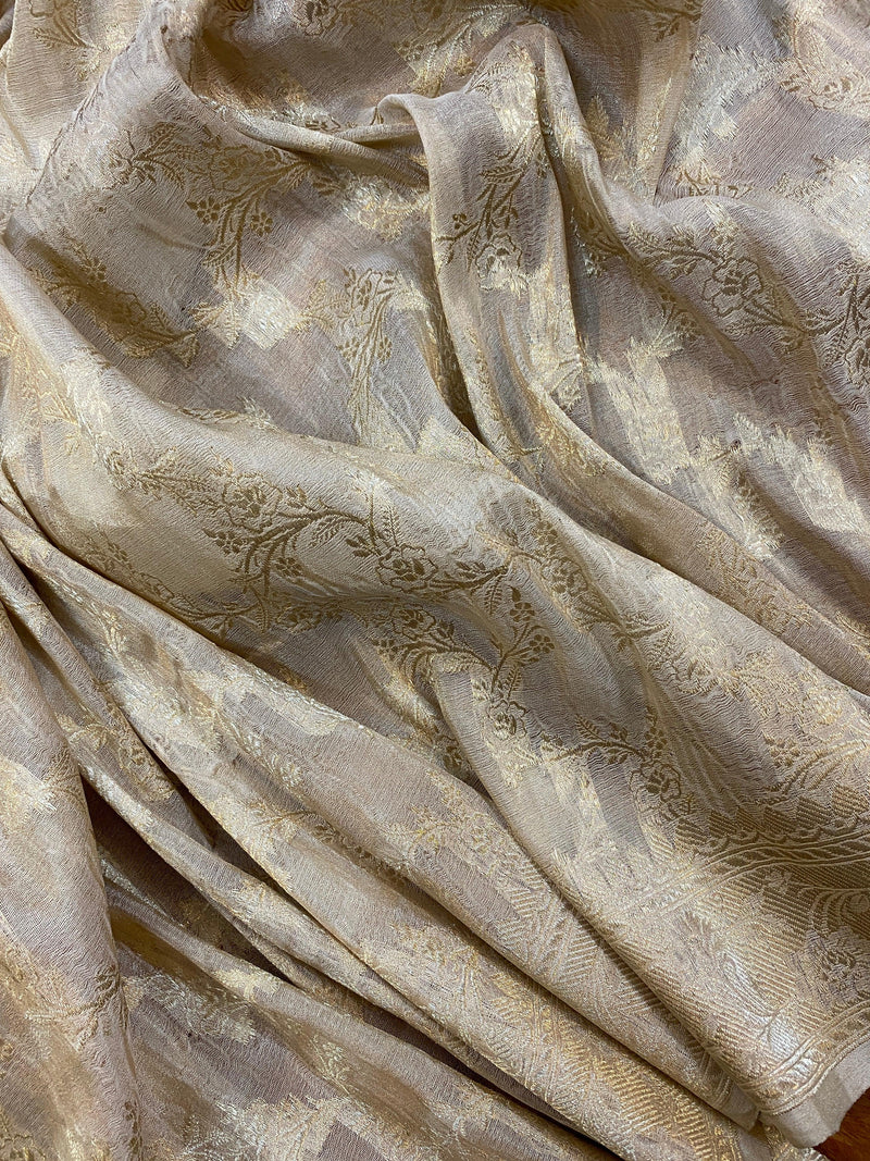 Creme Pure Banarasi Katan Tissue Silk Handloom Saree - Shades Of Benares
