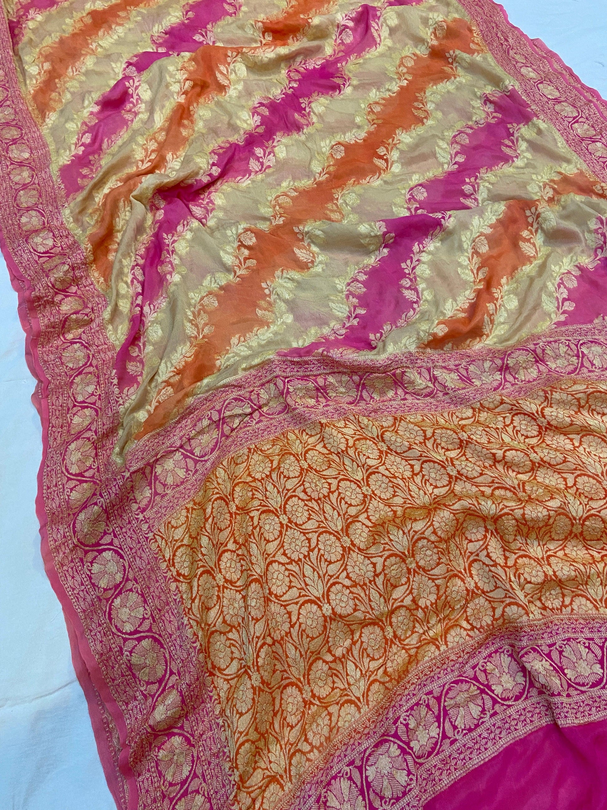 Creme Pure Banarasi Khaddi Georgette Handloom Saree - Rangkaat by Shades Of Benares - banarasi - banarasi saree shop