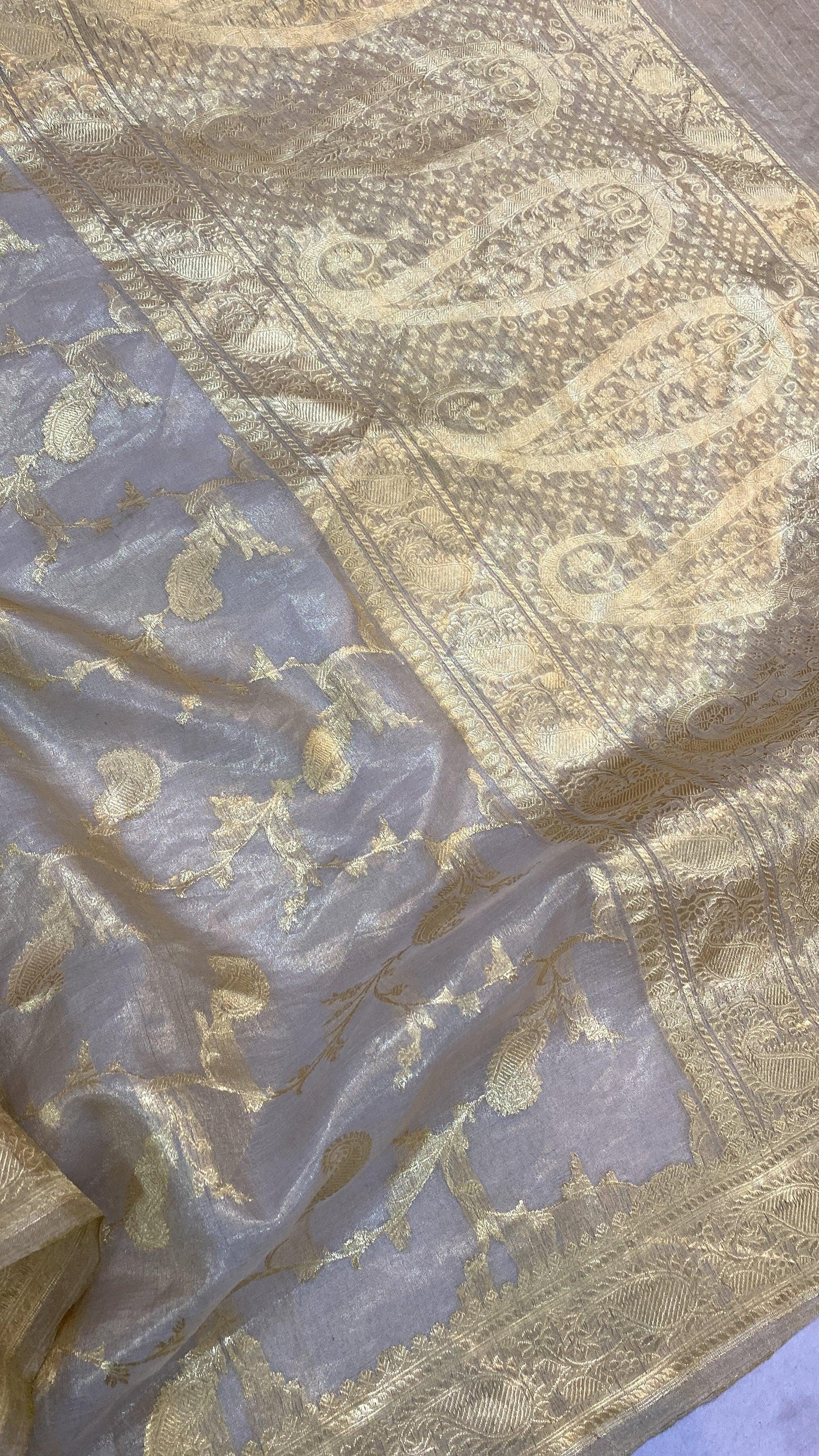 Creme Pure Banarasi Tissue Silk Handloom Saree by Shades Of Benares - banarasi - banarasi saree shop