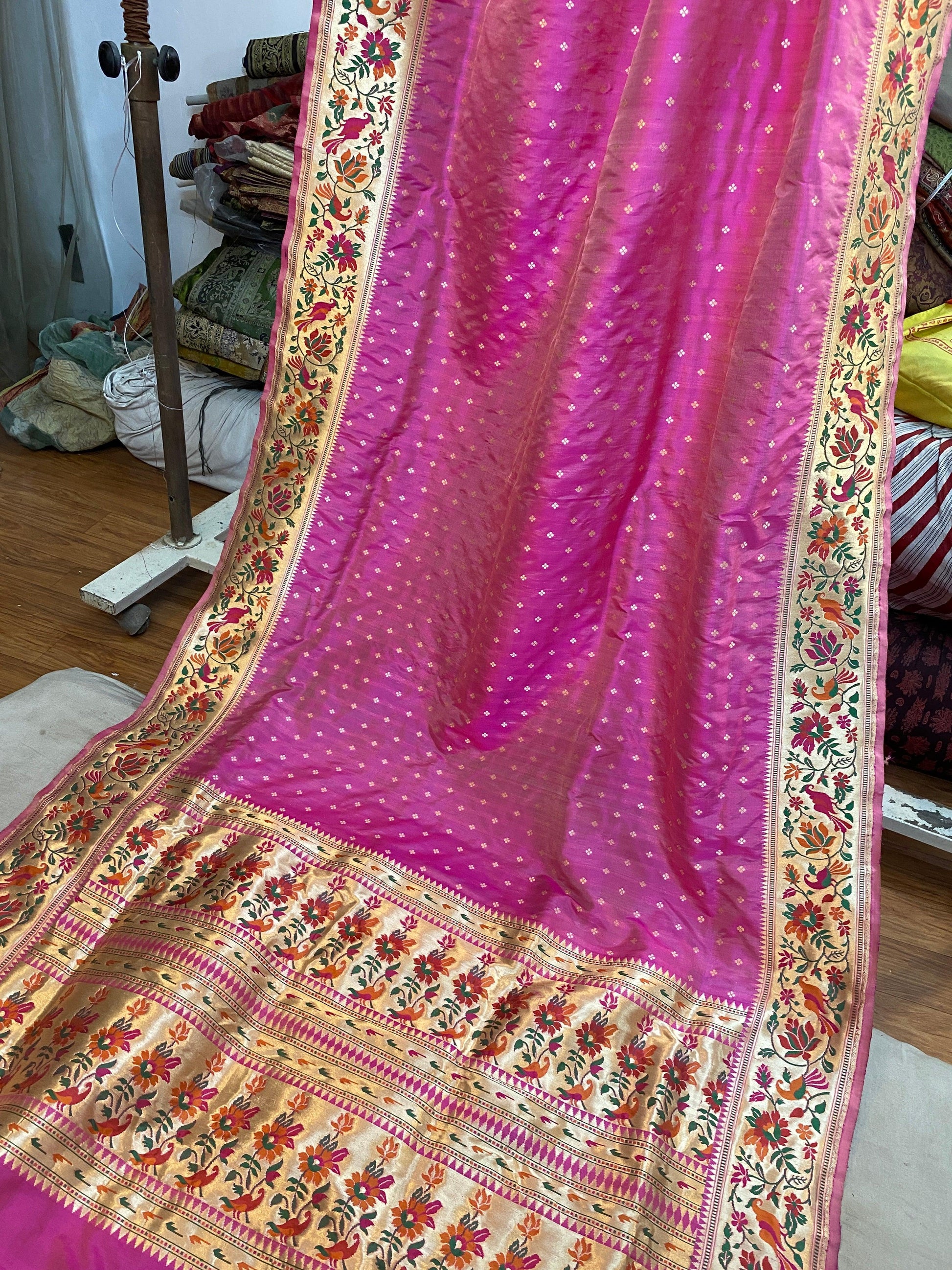 Cute Pink Pure Banarasi Katan Silk Handloom Pathani Saree by Shades Of Benares - banarasi - banarasi saree shop