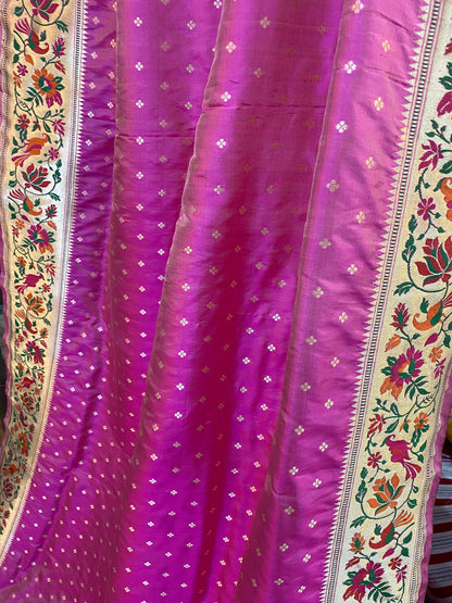 Cute Pink Pure Banarasi Katan Silk Handloom Pathani Saree by Shades Of Benares - banarasi - banarasi saree shop