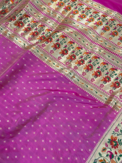 Cute Pink Pure Banarasi Katan Silk Handloom Pathani Saree by Shades Of Benares - banarasi - banarasi saree shop