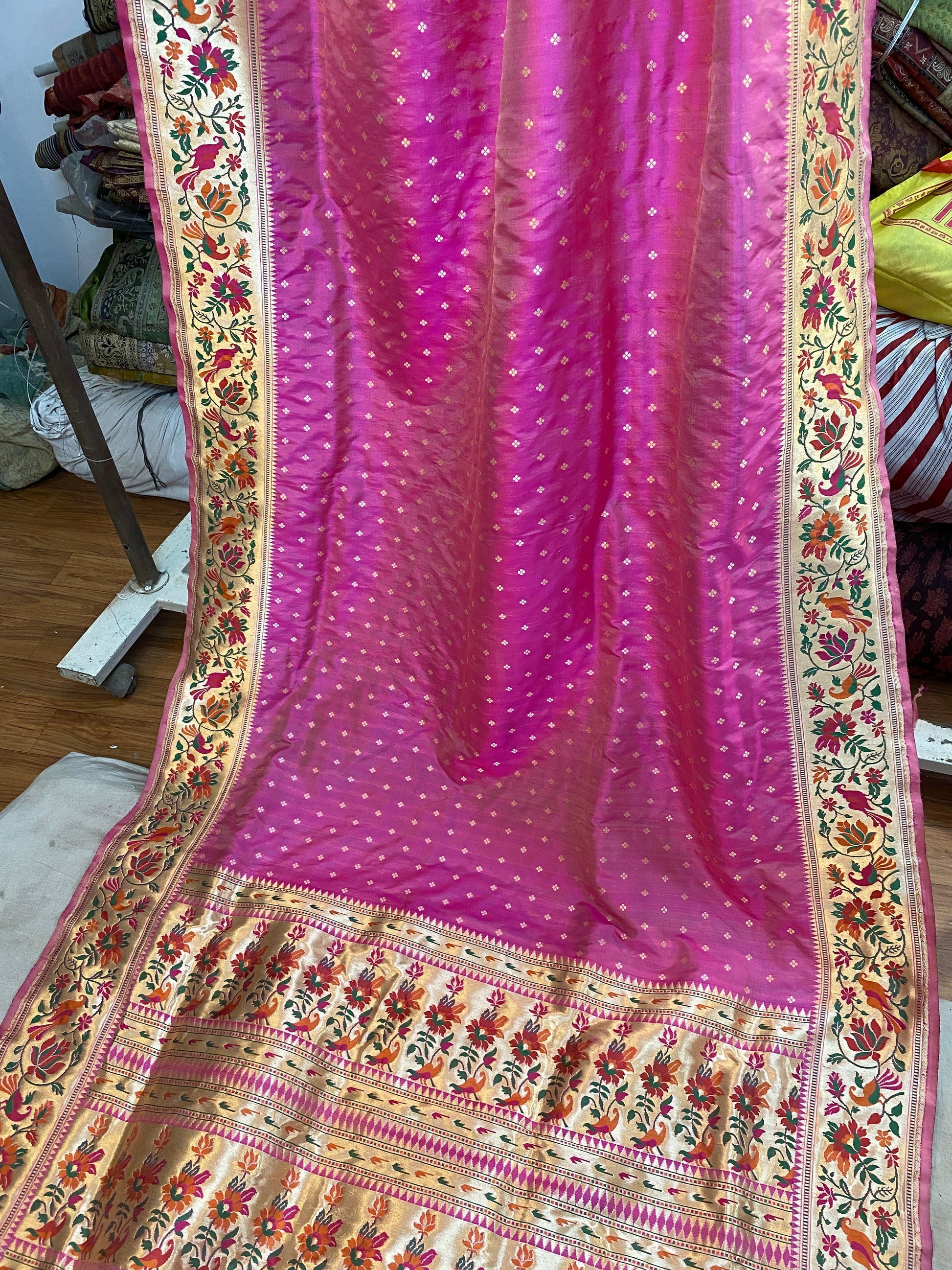 Cute Pink Pure Banarasi Katan Silk Handloom Pathani Saree by Shades Of Benares - banarasi - banarasi saree shop