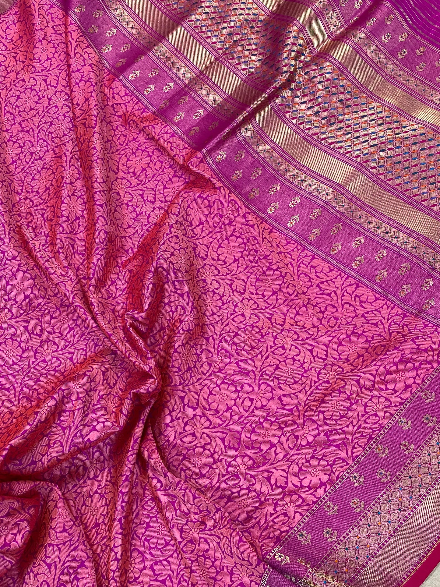 Dark Pink Pure Banarasi Katan Silk Handloom Saree by Shades Of Benares - banarasi - banarasi saree shop