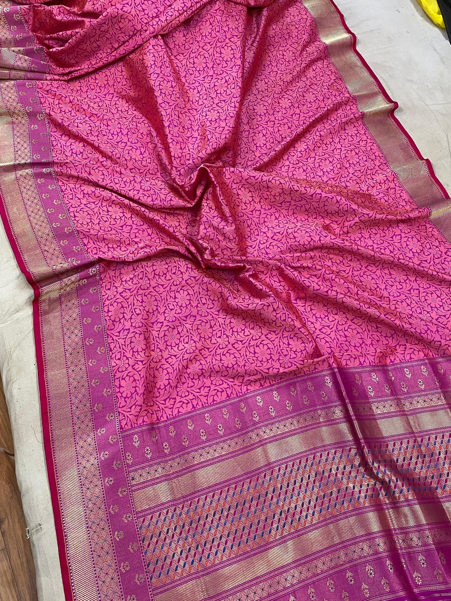 Dark Pink Pure Banarasi Katan Silk Handloom Saree by Shades Of Benares - banarasi - banarasi saree shop