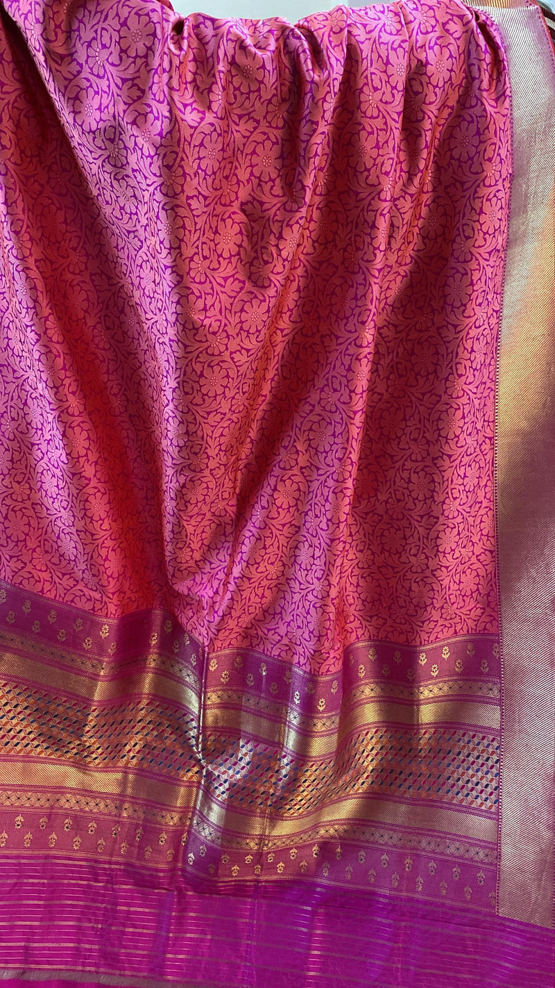 Dark Pink Pure Banarasi Katan Silk Handloom Saree by Shades Of Benares - banarasi - banarasi saree shop