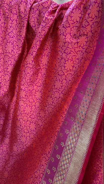 Dark Pink Pure Banarasi Katan Silk Handloom Saree by Shades Of Benares - banarasi - banarasi saree shop