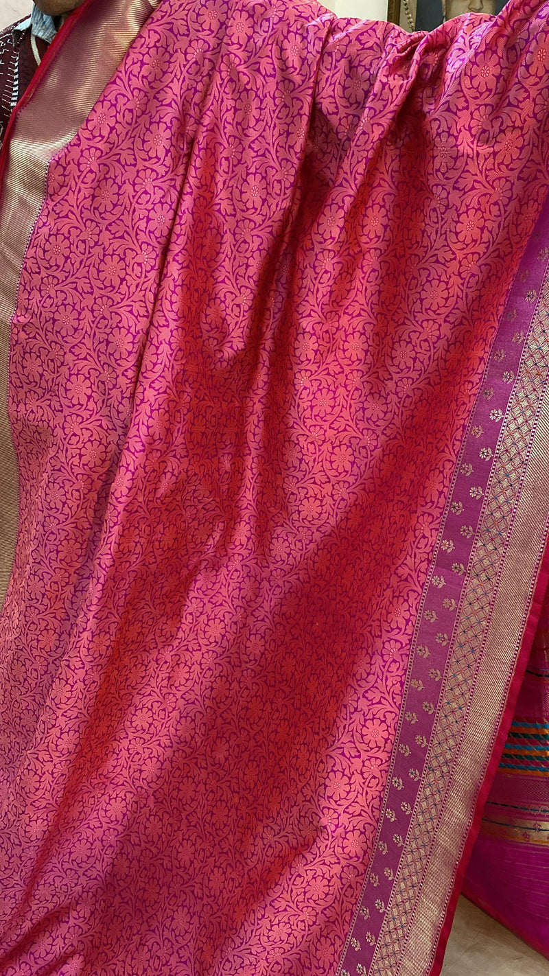 Dark Pink Pure Banarasi Katan Silk Handloom Saree by Shades Of Benares - banarasi - banarasi saree shop