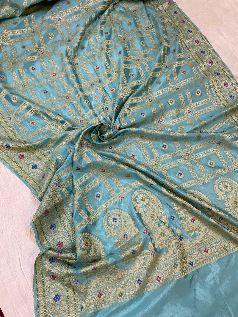 Electric Blue Banarasi Katan Soft Silk Handloom Saree - Shades Of Benares