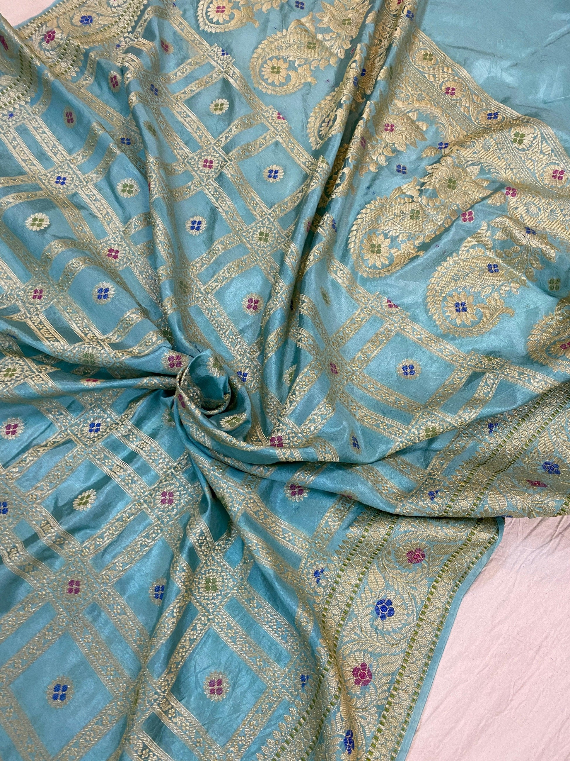 Electric Blue Banarasi Katan Soft Silk Handloom Saree by Shades Of Benares - banarasi - banarasi saree shop