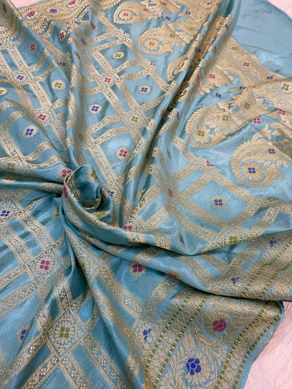 Electric Blue Banarasi Katan Soft Silk Handloom Saree by Shades Of Benares - banarasi - banarasi saree shop