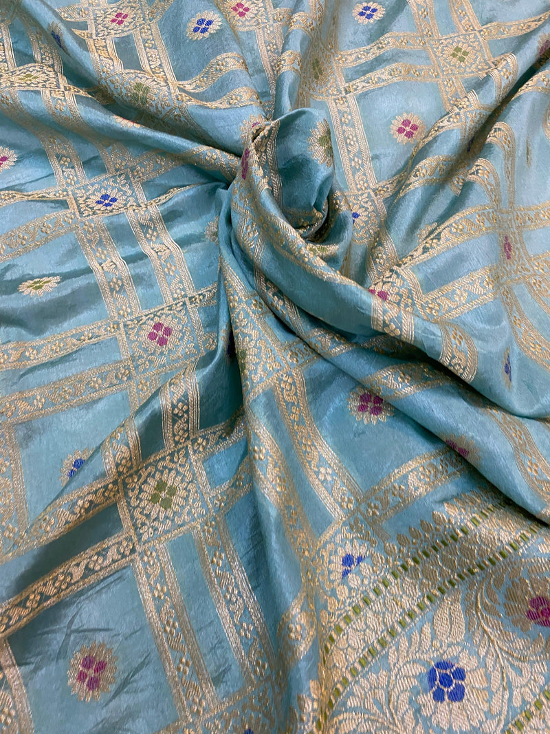 Electric Blue Banarasi Katan Soft Silk Handloom Saree - Shades Of Benares