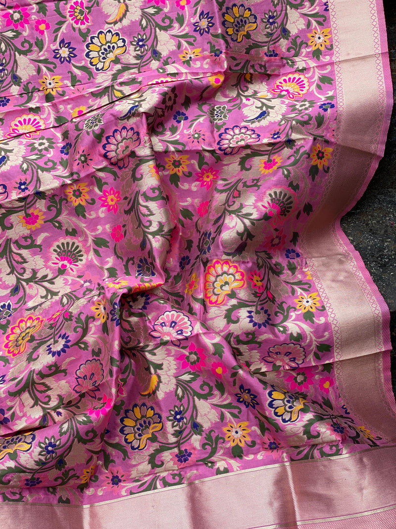 Elegant Baby Pink Minakari Handloom Banarasi Silk Dupatta: Elevate Your Party and Festive Attire - Shades Of Benares