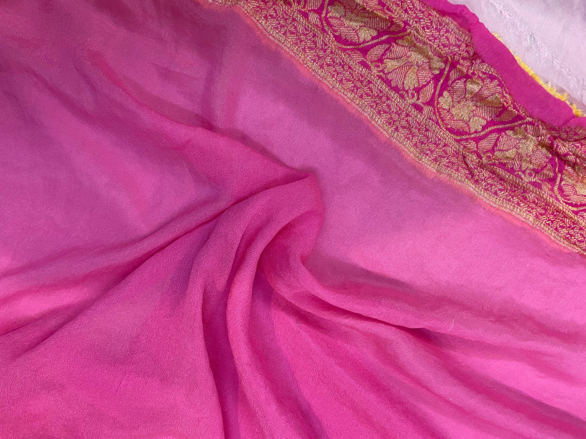 Exquisite Baby Pink Pure Banarasi Khaddi Georgette Handloom Saree by Shades Of Benares - banarasi - banarasi saree shop