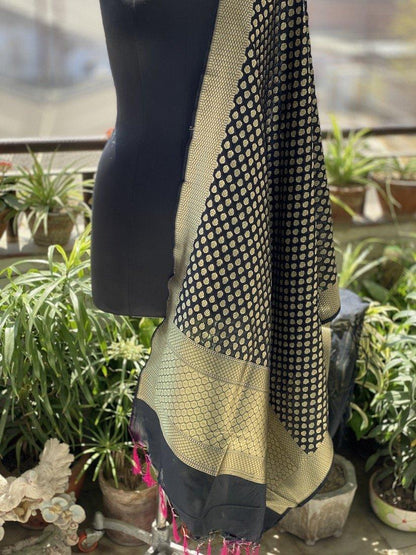 Exquisite Black Handloom Banarasi Silk Dupatta: Elevate Your Party & Traditional Attire by Shades Of Benares - banarasi - banarasi saree shop