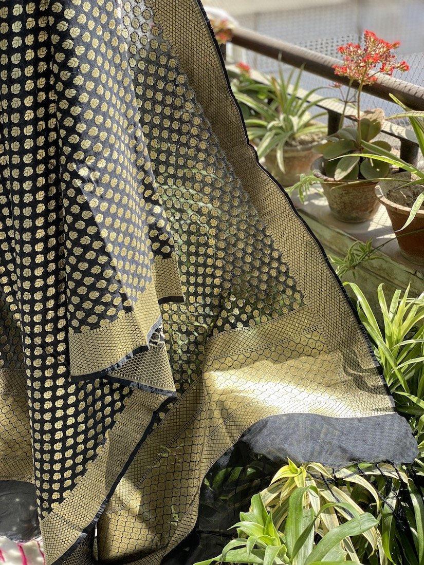 Exquisite Black Handloom Banarasi Silk Dupatta: Elevate Your Party & Traditional Attire by Shades Of Benares - banarasi - banarasi saree shop