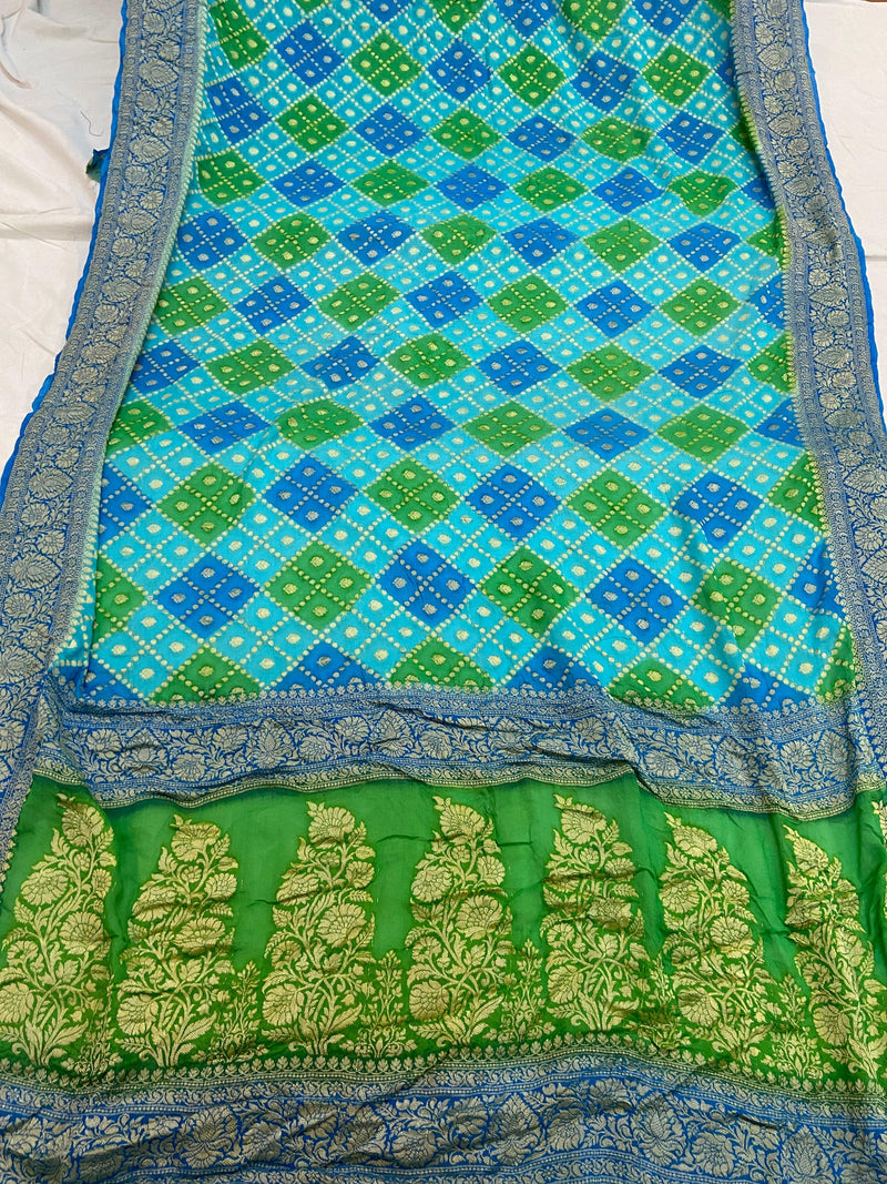 Exquisite Blue Banarasi Khaddi Georgette Sari by Shades Of Benares - banarasi - banarasi saree shop
