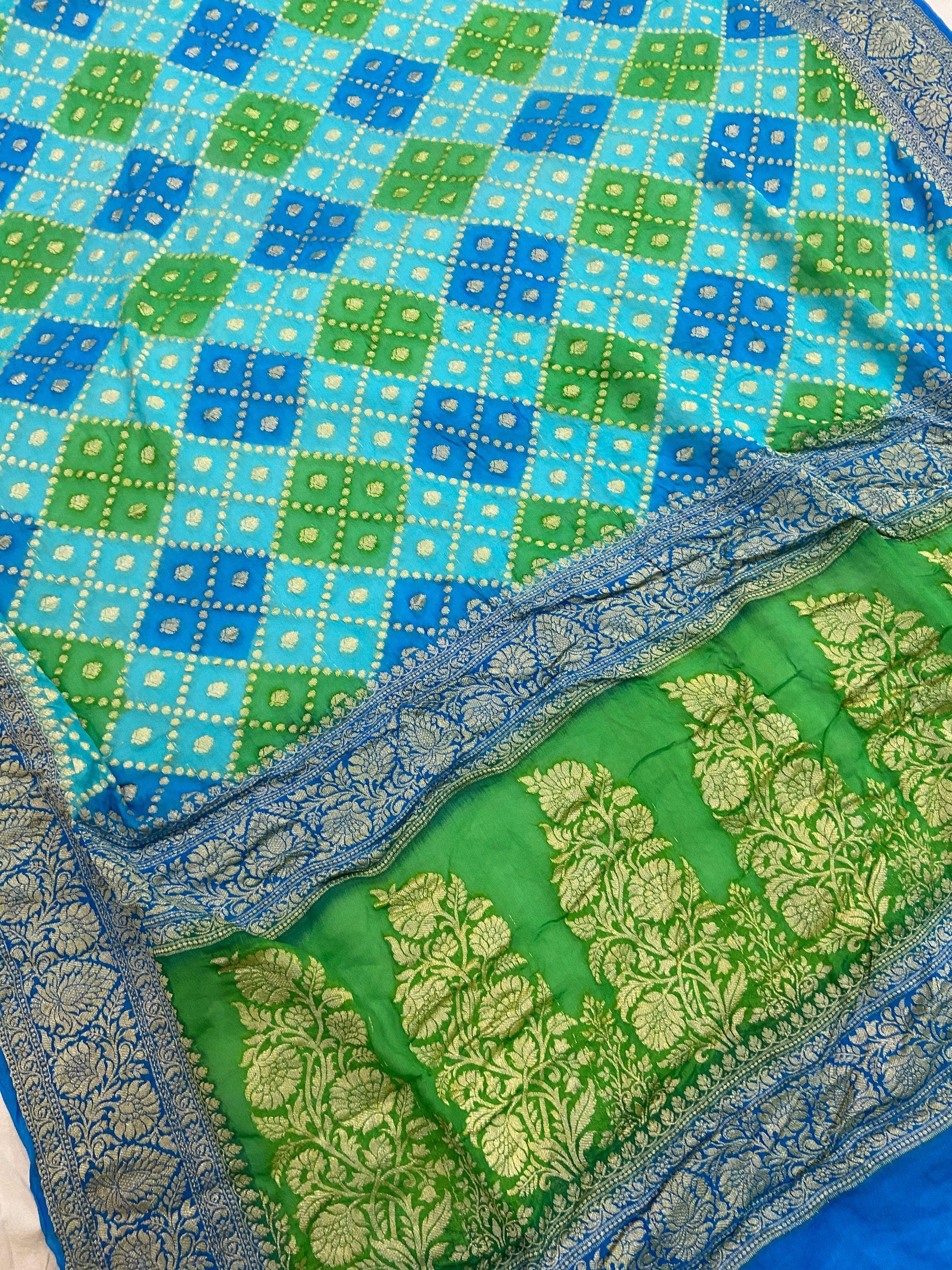 Exquisite Blue Banarasi Khaddi Georgette Sari by Shades Of Benares - banarasi - banarasi saree shop