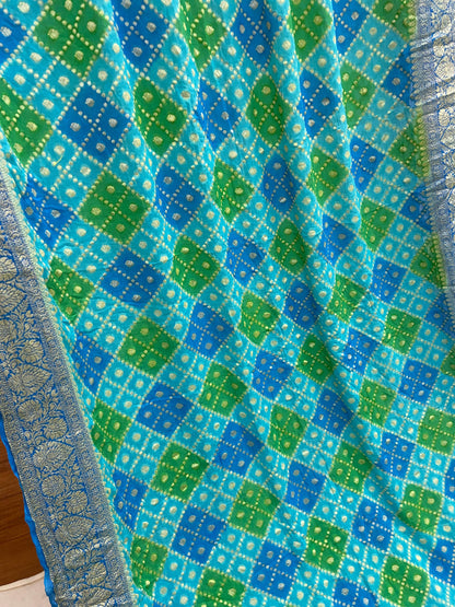 Exquisite Blue Banarasi Khaddi Georgette Sari by Shades Of Benares - banarasi - banarasi saree shop