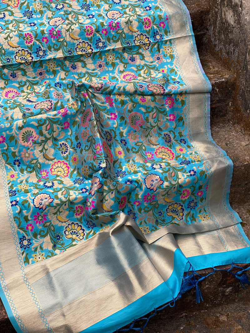 Exquisite Blue Minakari Handloom Banarasi Dupatta: Elevate Your Party and Traditional Attire - Shades Of Benares