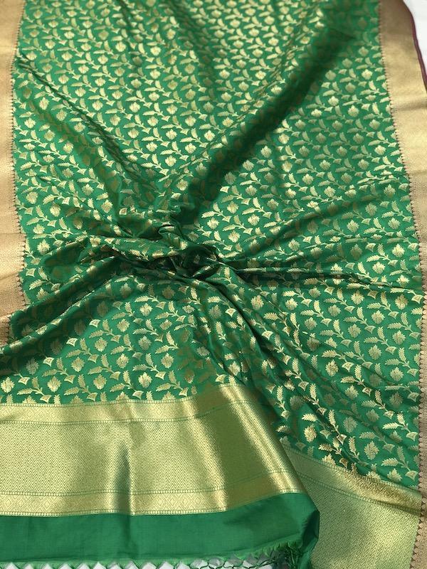 Exquisite Green Handloom Banarasi Silk Dupatta by Shades Of Benares - banarasi - banarasi saree shop