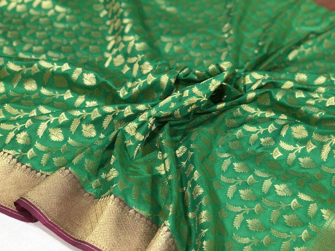 Exquisite Green Handloom Banarasi Silk Dupatta by Shades Of Benares - banarasi - banarasi saree shop