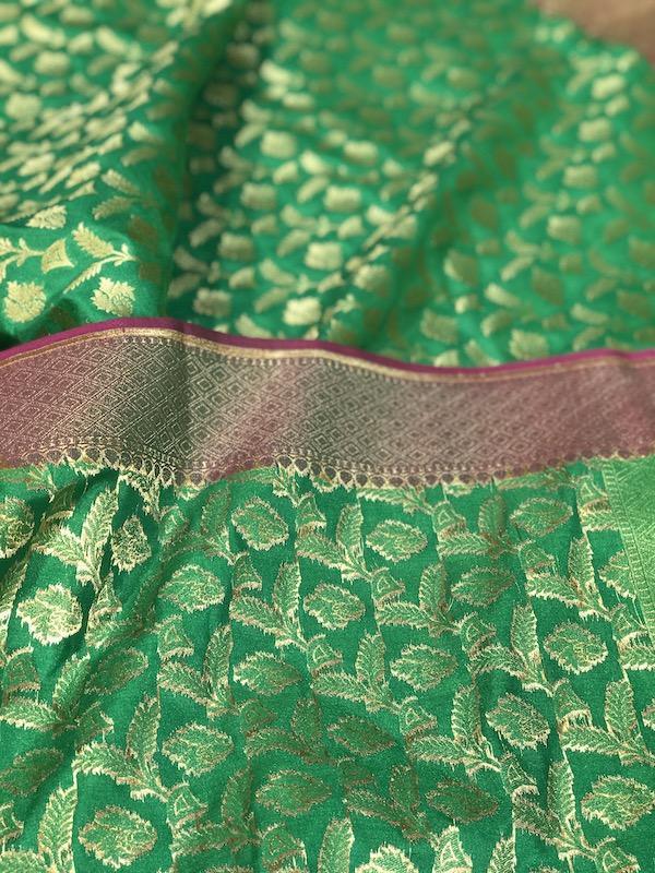 Exquisite Green Handloom Banarasi Silk Dupatta by Shades Of Benares - banarasi - banarasi saree shop