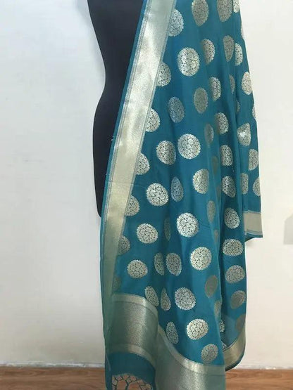 Exquisite Green Handwoven Banarasi Silk Dupatta by Shades Of Benares - banarasi - banarasi saree shop