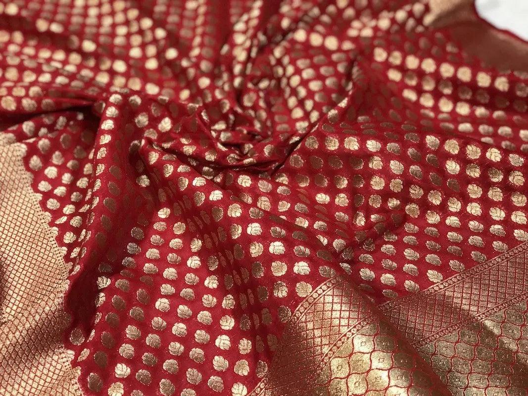 Exquisite Maroon Handwoven Banarasi Silk Dupatta by Shades Of Benares - banarasi - banarasi saree shop