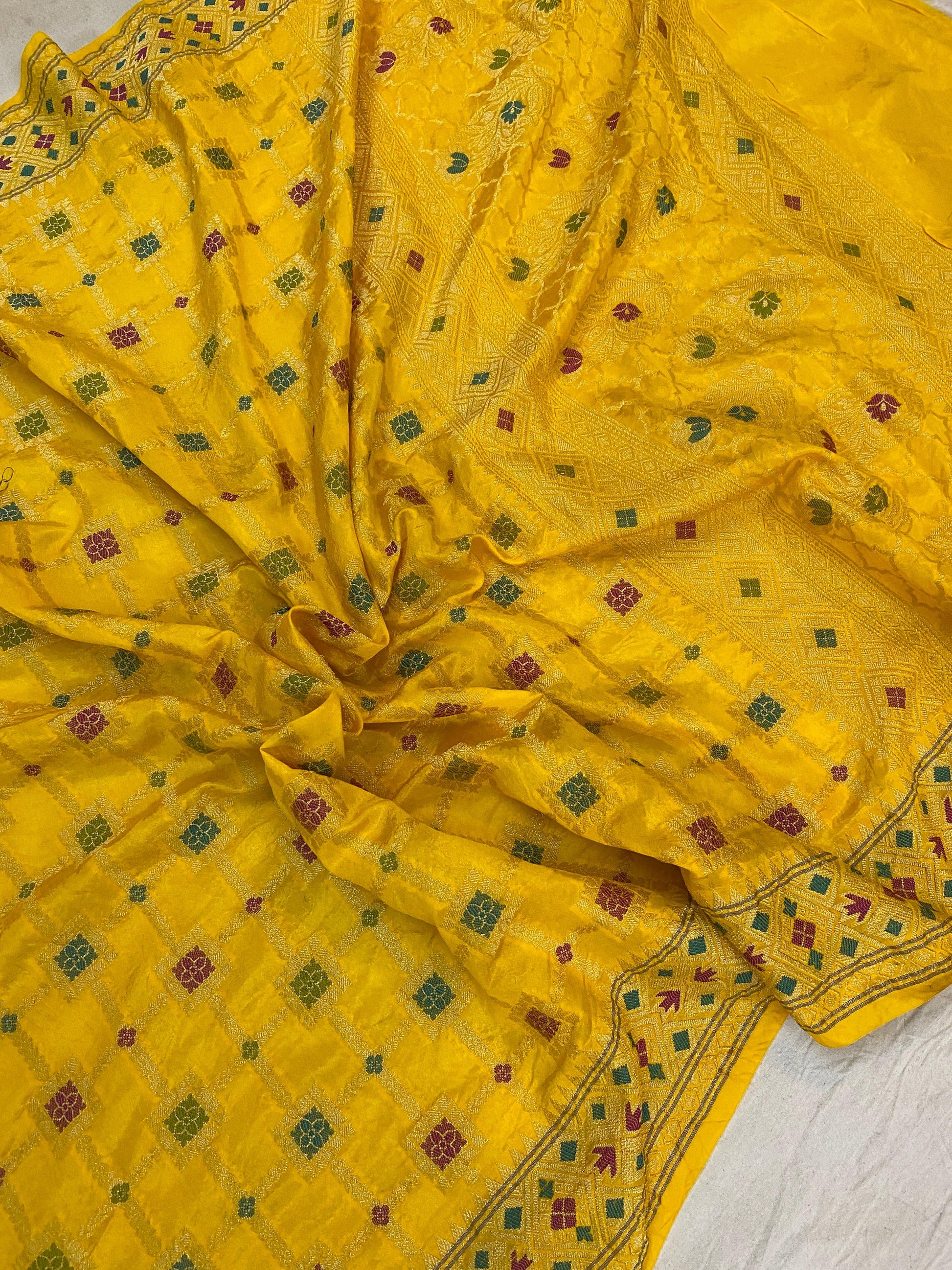 Fine Yellow Banarasi Katan Soft Silk Handloom Saree by Shades Of Benares - banarasi - banarasi saree shop