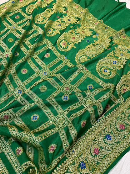 Green Banarasi Katan Soft Silk Handloom Saree by Shades Of Benares - banarasi - banarasi saree shop