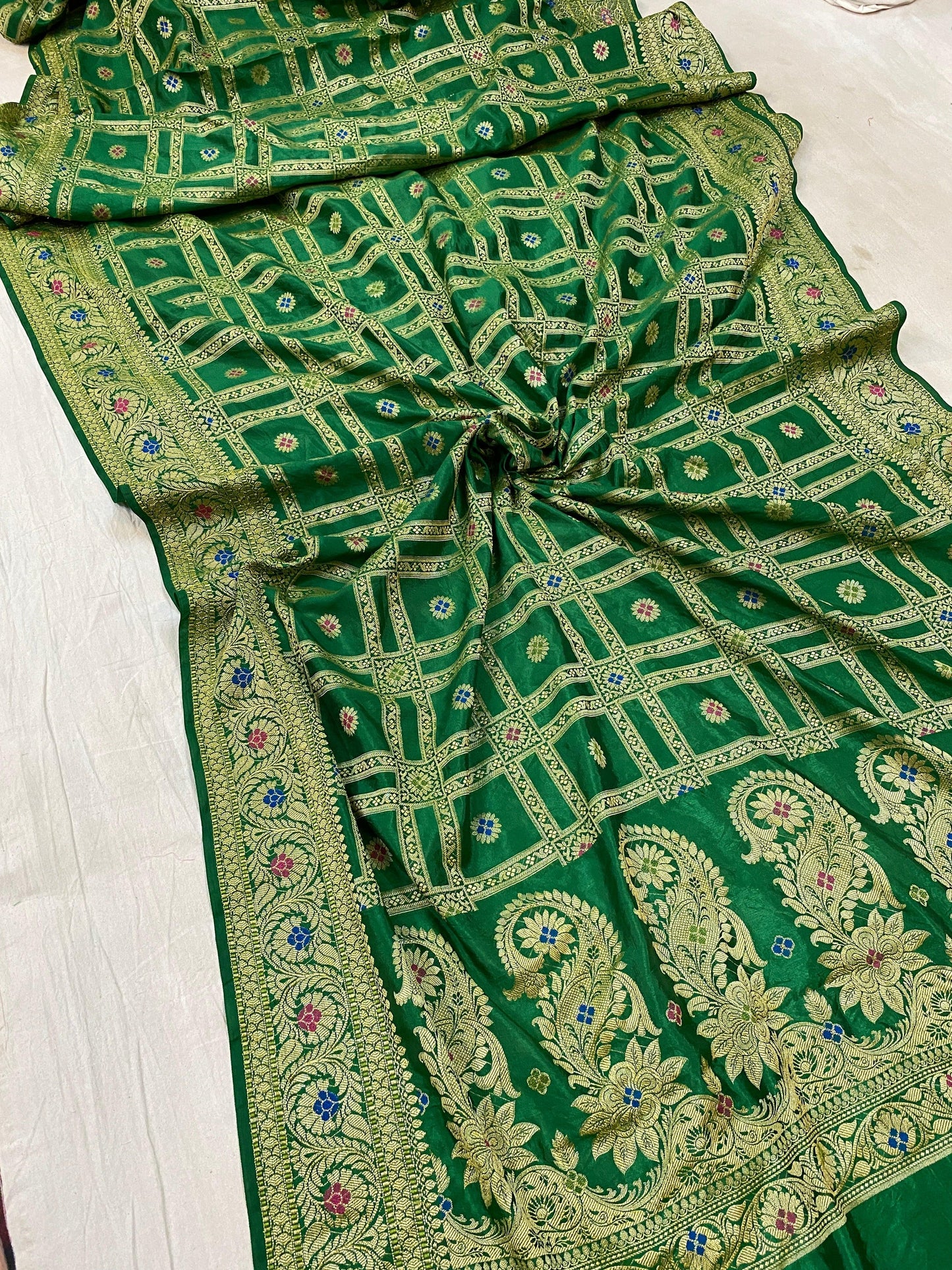 Green Banarasi Katan Soft Silk Handloom Saree by Shades Of Benares - banarasi - banarasi saree shop