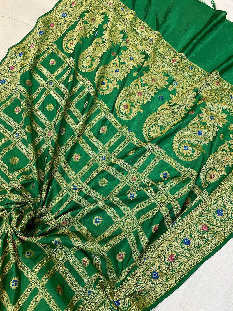 Green Banarasi Katan Soft Silk Handloom Saree by Shades Of Benares - banarasi - banarasi saree shop