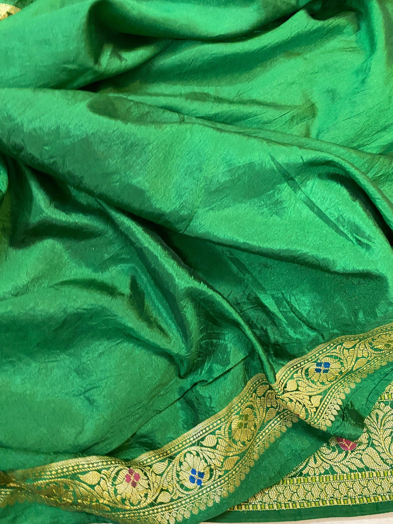 Green Banarasi Katan Soft Silk Handloom Saree by Shades Of Benares - banarasi - banarasi saree shop