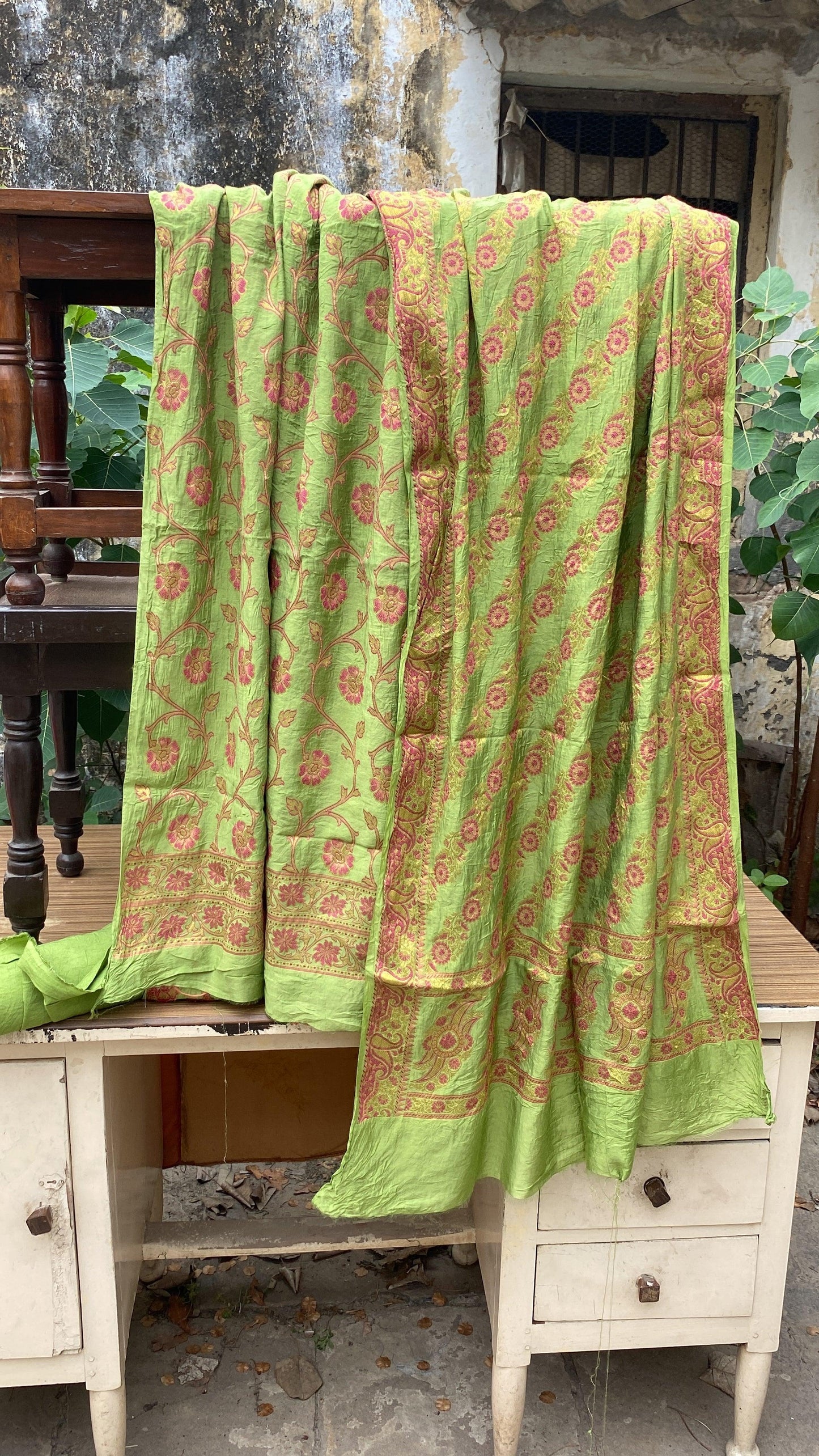 Green Handloom Pure Chiffon Banarasi 3 pcs ladies suit by Shades Of Benares - banarasi - banarasi saree shop