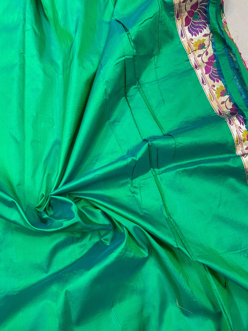 Green Pure Banarasi Katan Silk Handloom Kadhwa Paithani Saree by Shades Of Benares - banarasi - banarasi saree shop