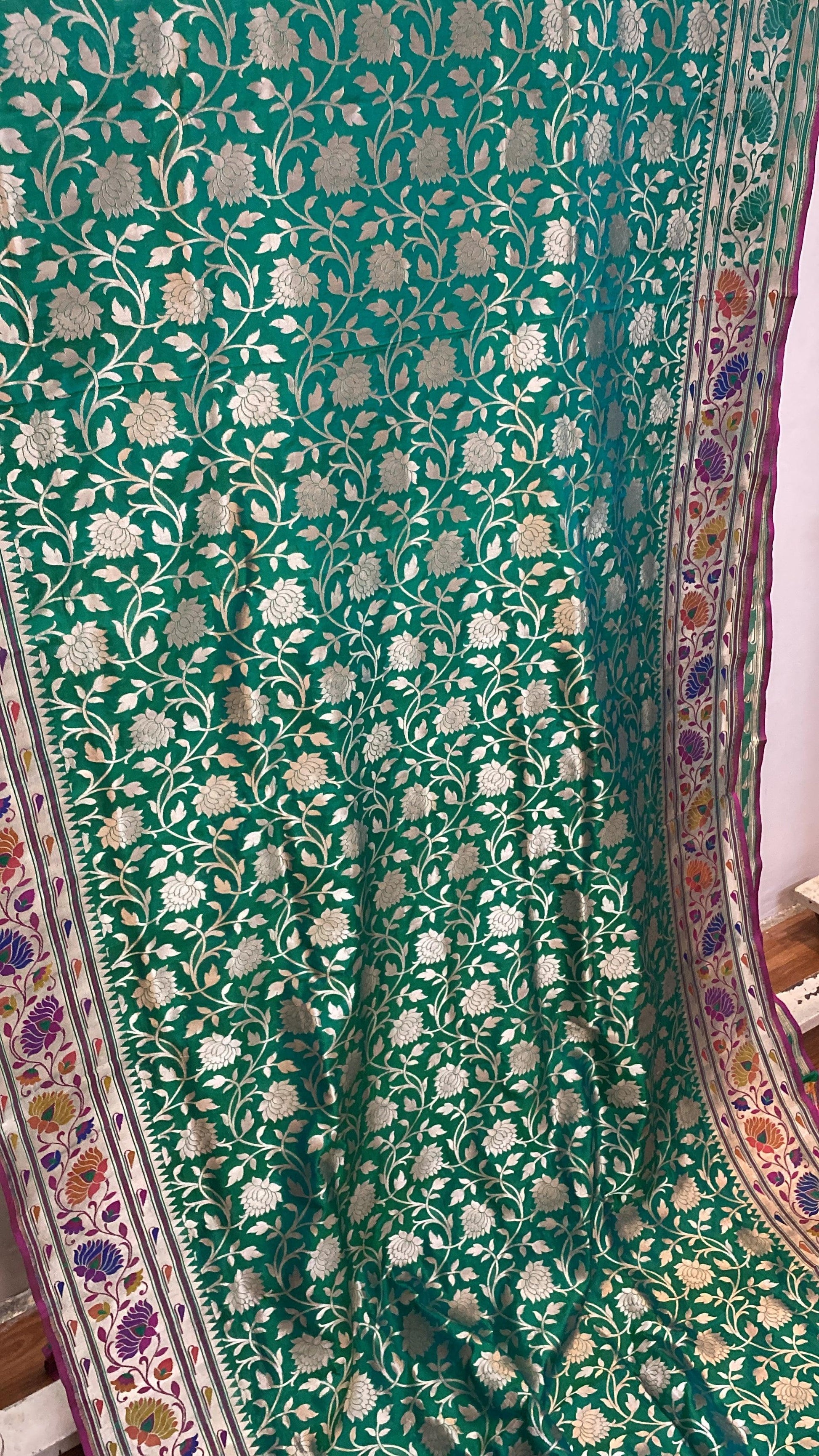 Green Pure Banarasi Katan Silk Handloom Kadhwa Paithani Saree by Shades Of Benares - banarasi - banarasi saree shop