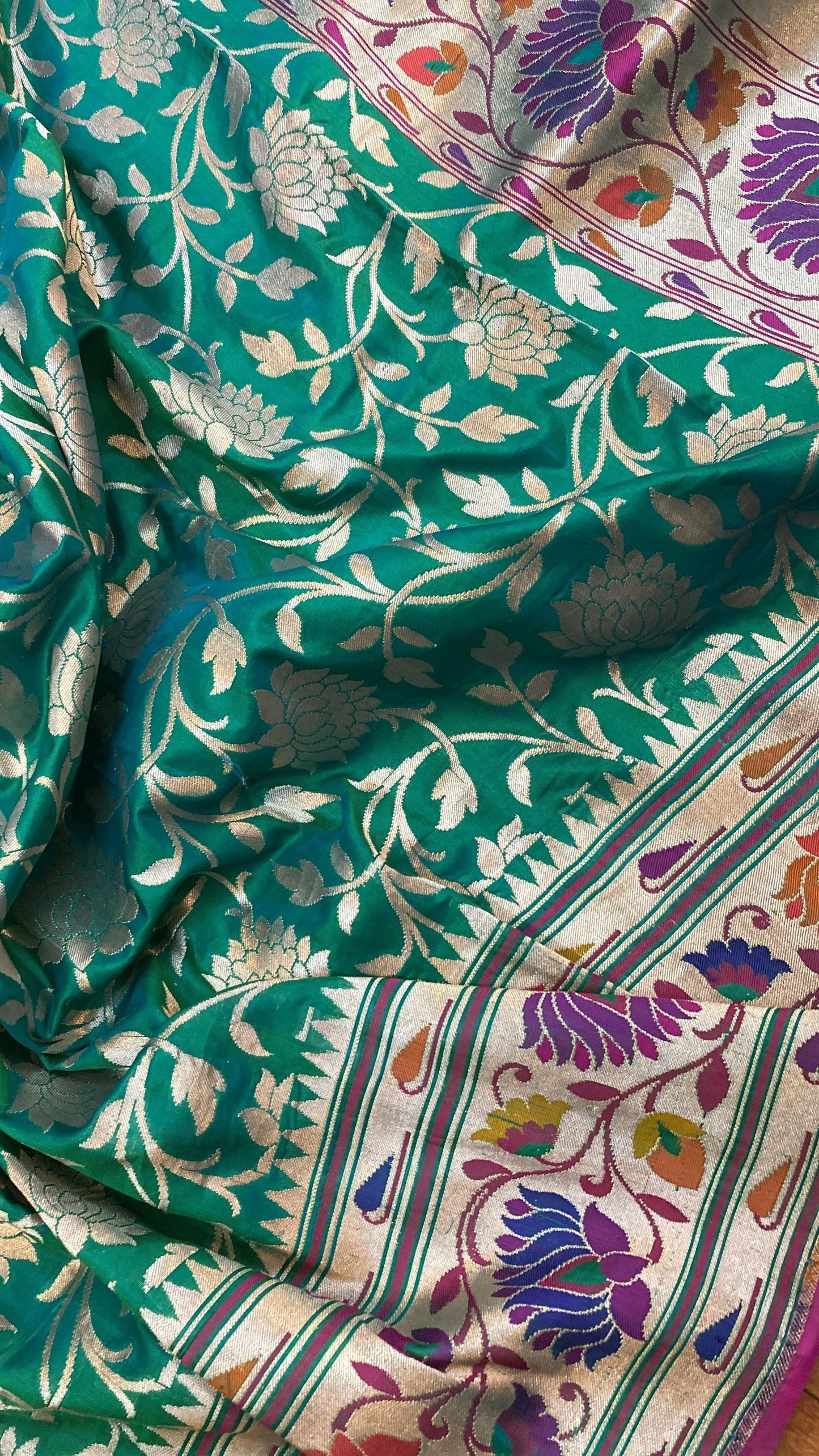 Green Pure Banarasi Katan Silk Handloom Kadhwa Paithani Saree by Shades Of Benares - banarasi - banarasi saree shop