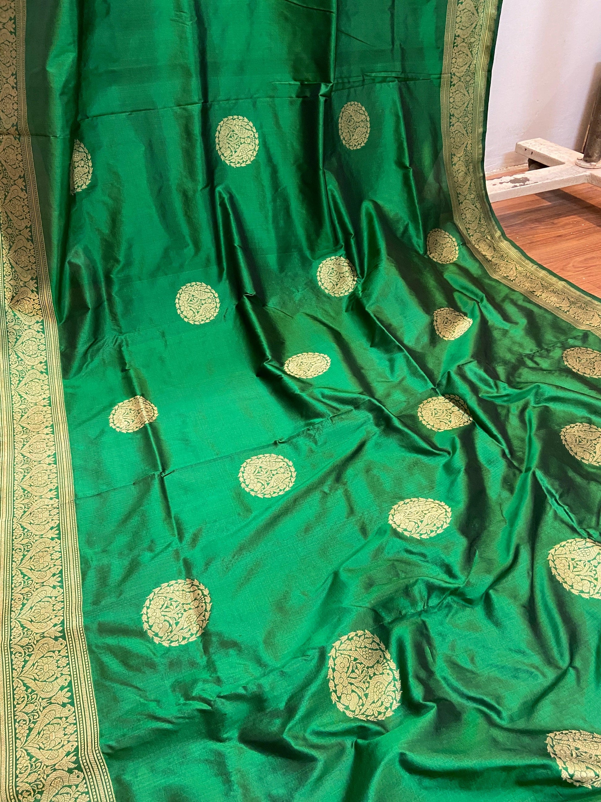 Green Pure Banarasi Katan Silk Handloom Saree- Kadhwa Figures by Shades Of Benares - banarasi - banarasi saree shop