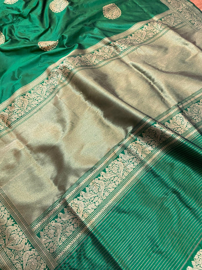 Green Pure Banarasi Katan Silk Handloom Saree- Kadhwa Figures by Shades Of Benares - banarasi - banarasi saree shop